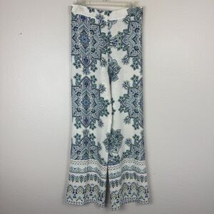 Rachel Zoe High Rise Wide Leg Trousers Linen Blend Palazzo Pants Cream Multi M